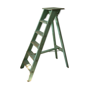 Etagère escabeau de peintre en bois menthe glacée patiné ancien
