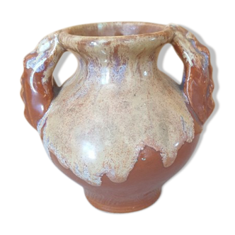 Vase en grès signé Point