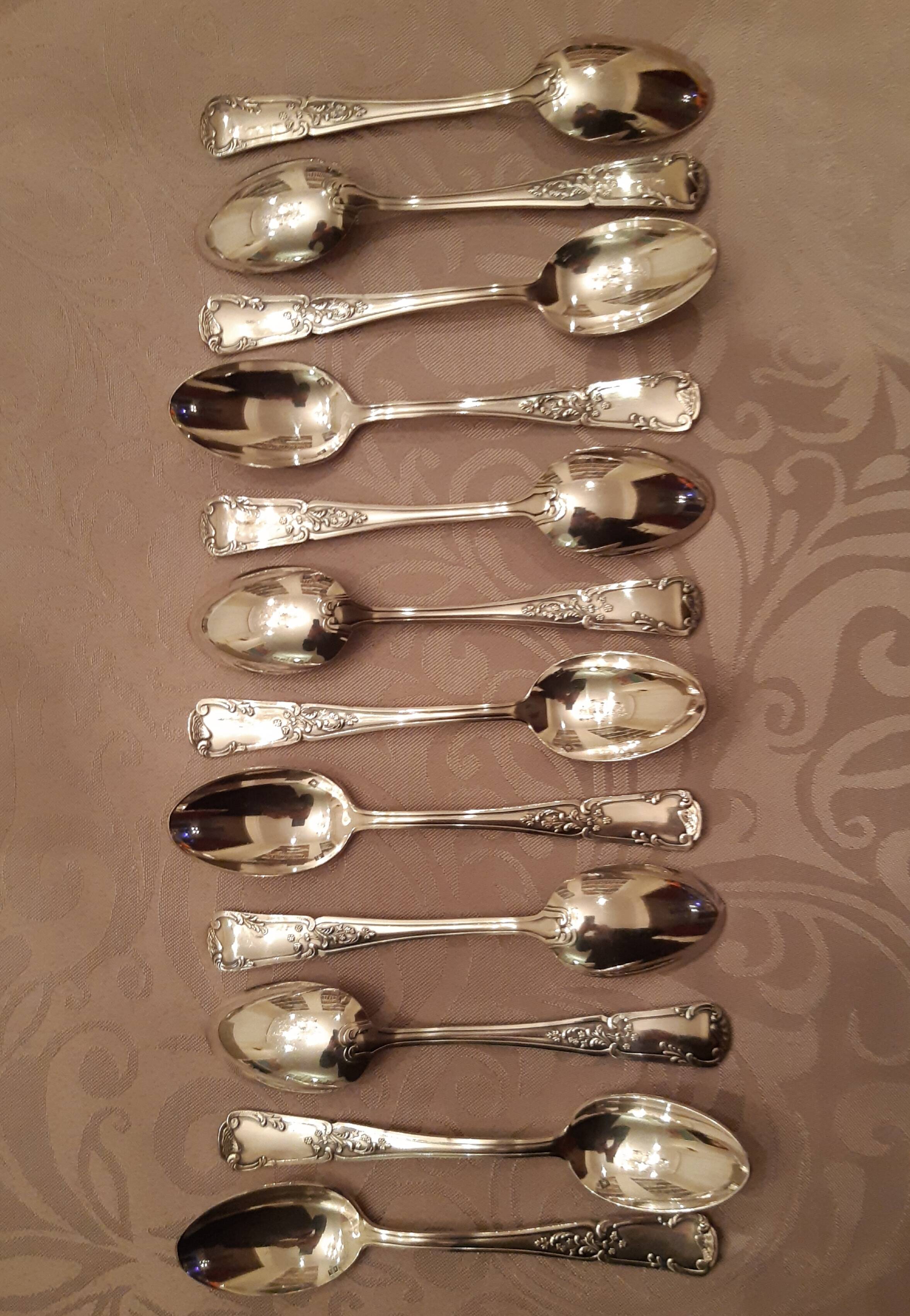 12 teaspoons, floral pattern with lily of the valley, silver metal