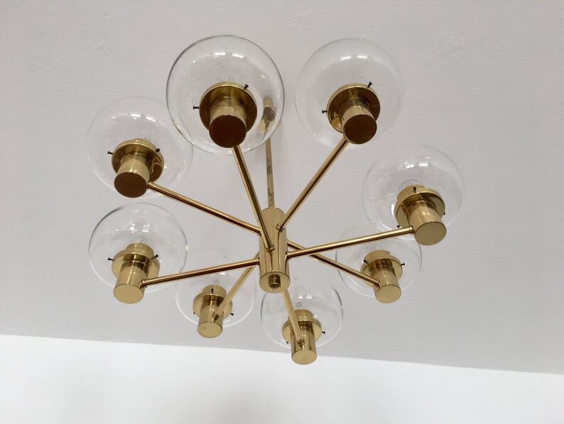 Mid Century Modern brass chandelier by Kaiser Leuchten