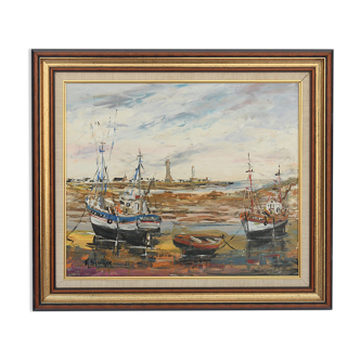 Scuiller raymond, twentieth century oil on canvas seaside