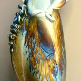 Vase en céramique émaillée, pièce unique, signé D. Prioton, col coquillage