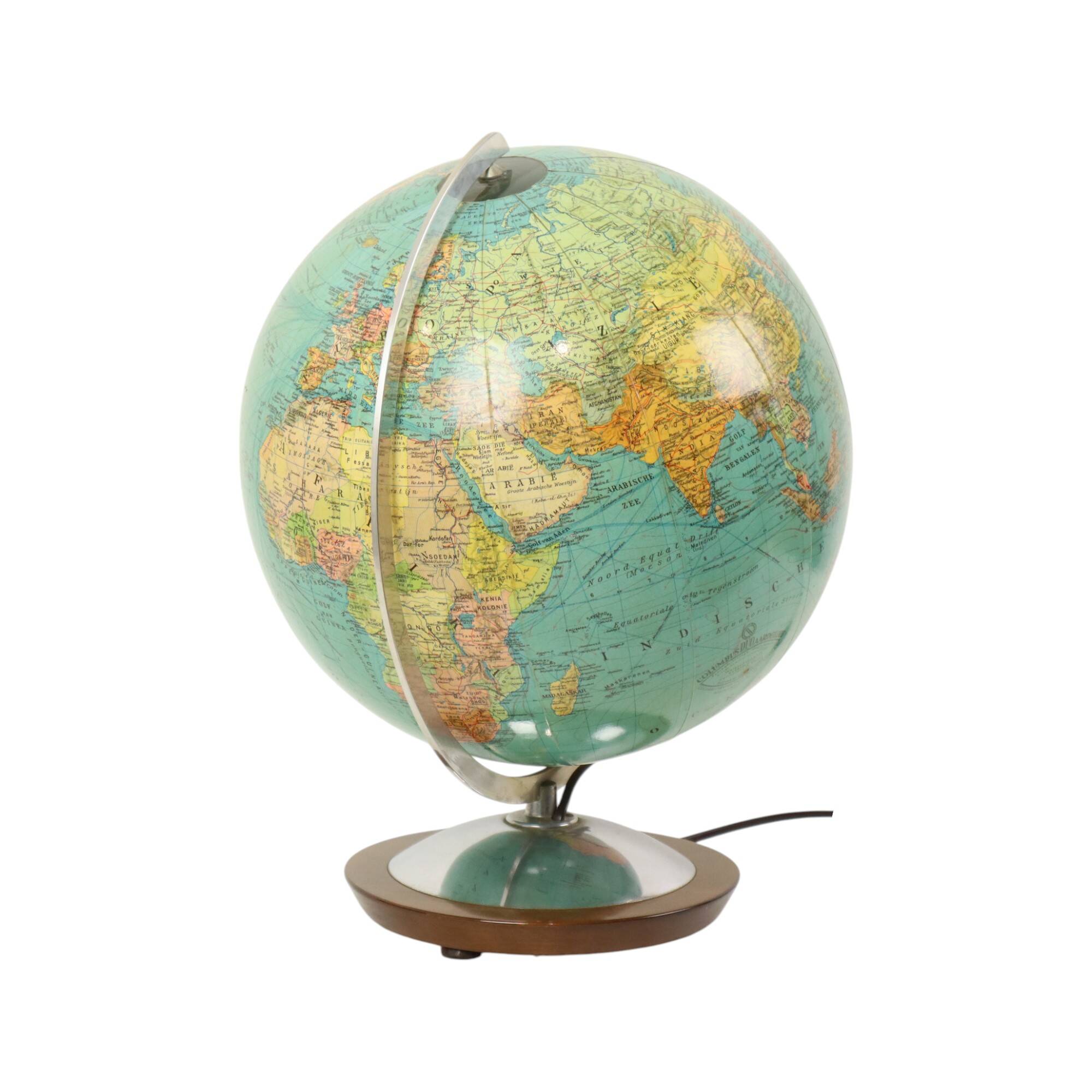 Large Illuminated World Globe Lamp Columbus Fifties