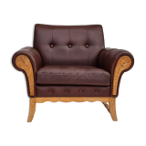 Fauteuil danois vintage, années 1970, cuir, bois de chêne
