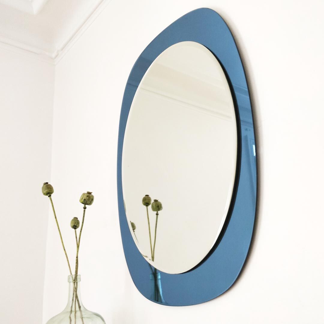 Two-coloured blue and silver Italian mirror - 71x51cm
