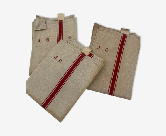 Set of three old linen tea towels