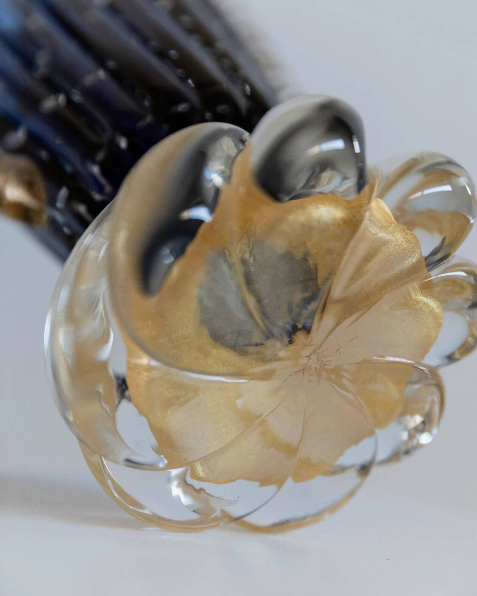 Vintage Murano glass vase by Barovier, royal blue with gold, 1960s.