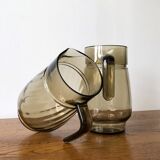 Decanter with spout in smoked translucent glass, Lever model