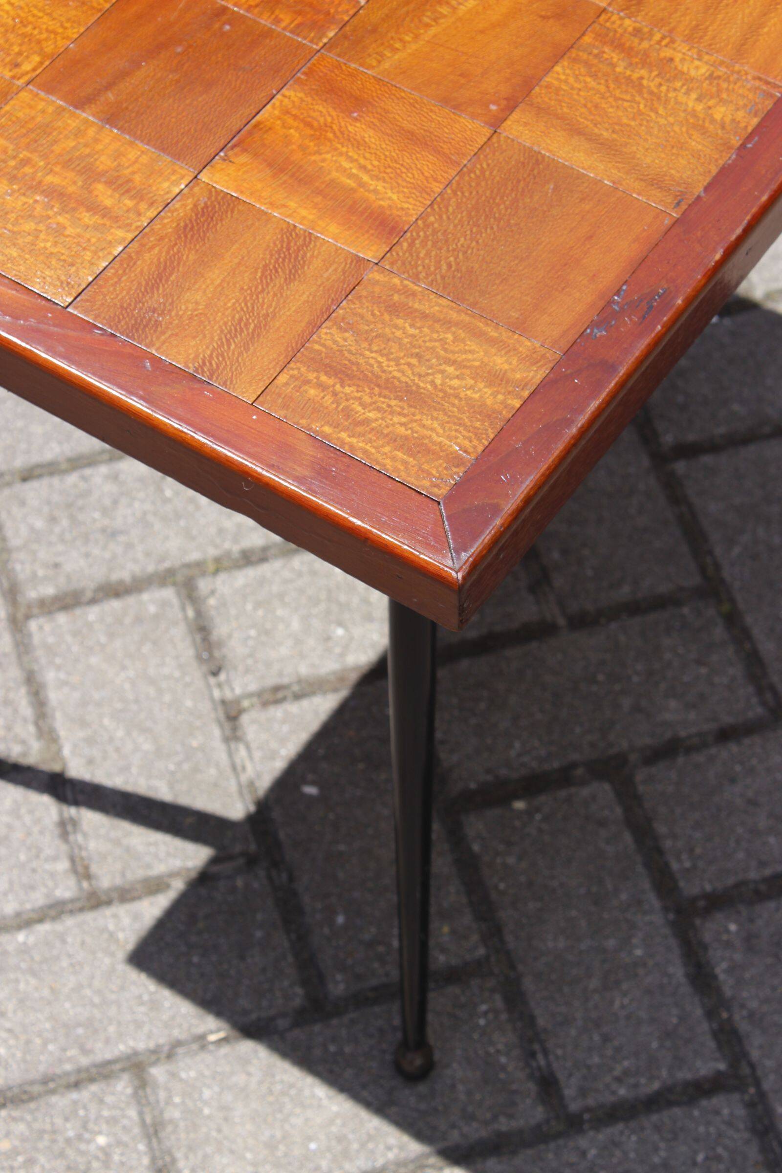 Modernist wood & steel coffee table France 1950s