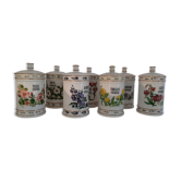 Series of 7 pharmacy jars in opaline