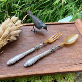 Salad cutlery in silver filled and horn early twentieth century