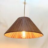 Vintage wicker or rattan conical pendant light from the 70s and 80s, bohemian chic