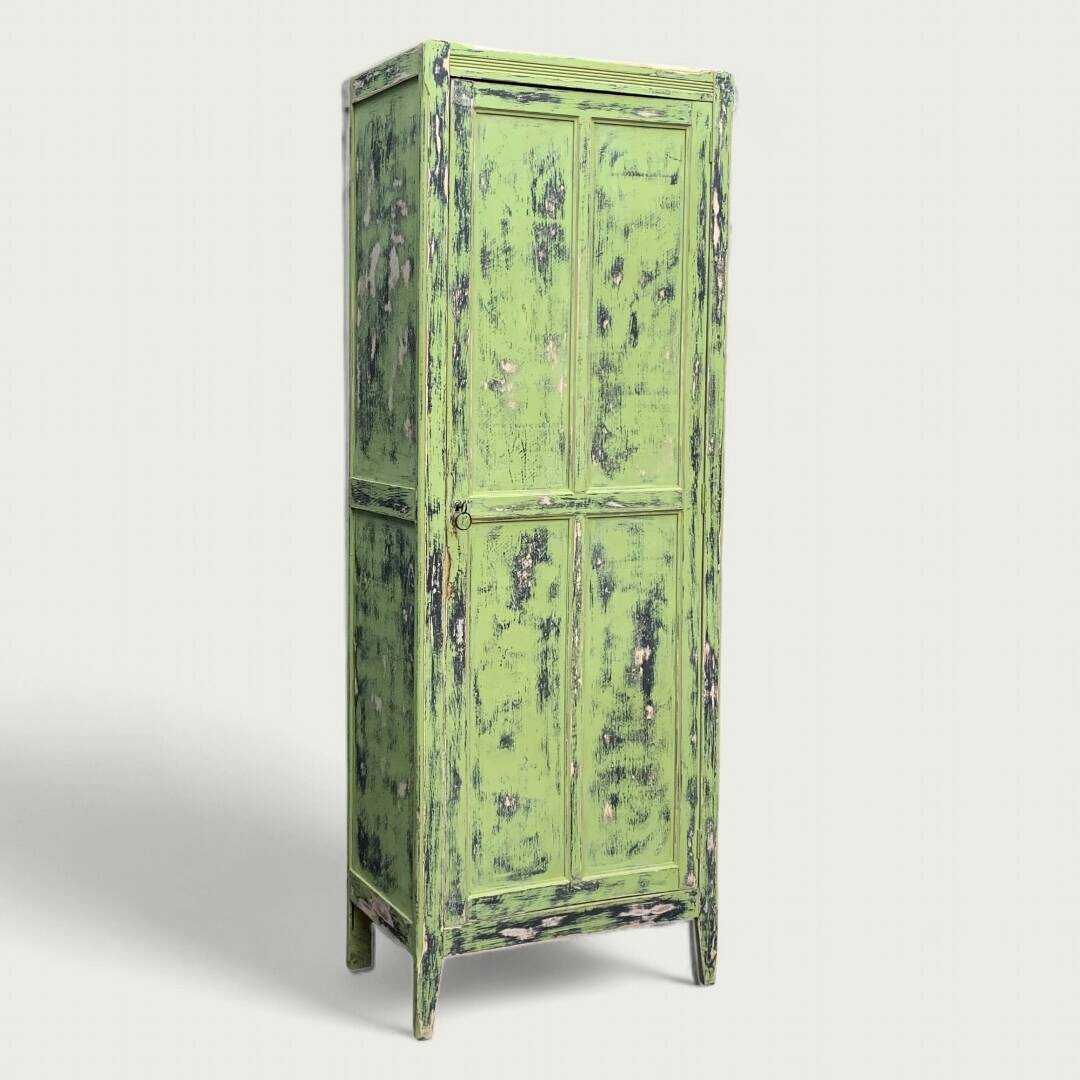 Antique Parisian bonnet wardrobe with khaki patina