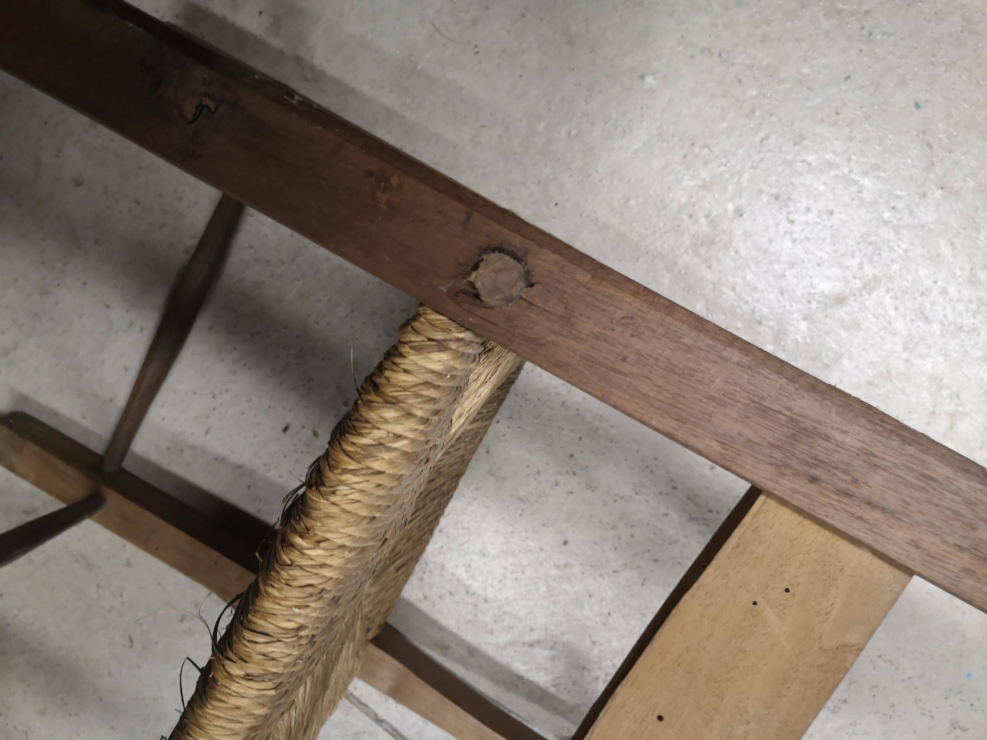 Pair of antique wooden straw-seated armchairs - Authentic country style