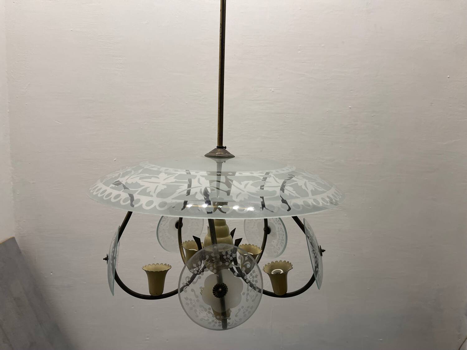 1950’s Etched Glass Light Pendant by Pietro Chiesa