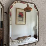 Miroir vintage 1920 triptyque barbier Art Déco cristal hexagone- 33 x 78 cm