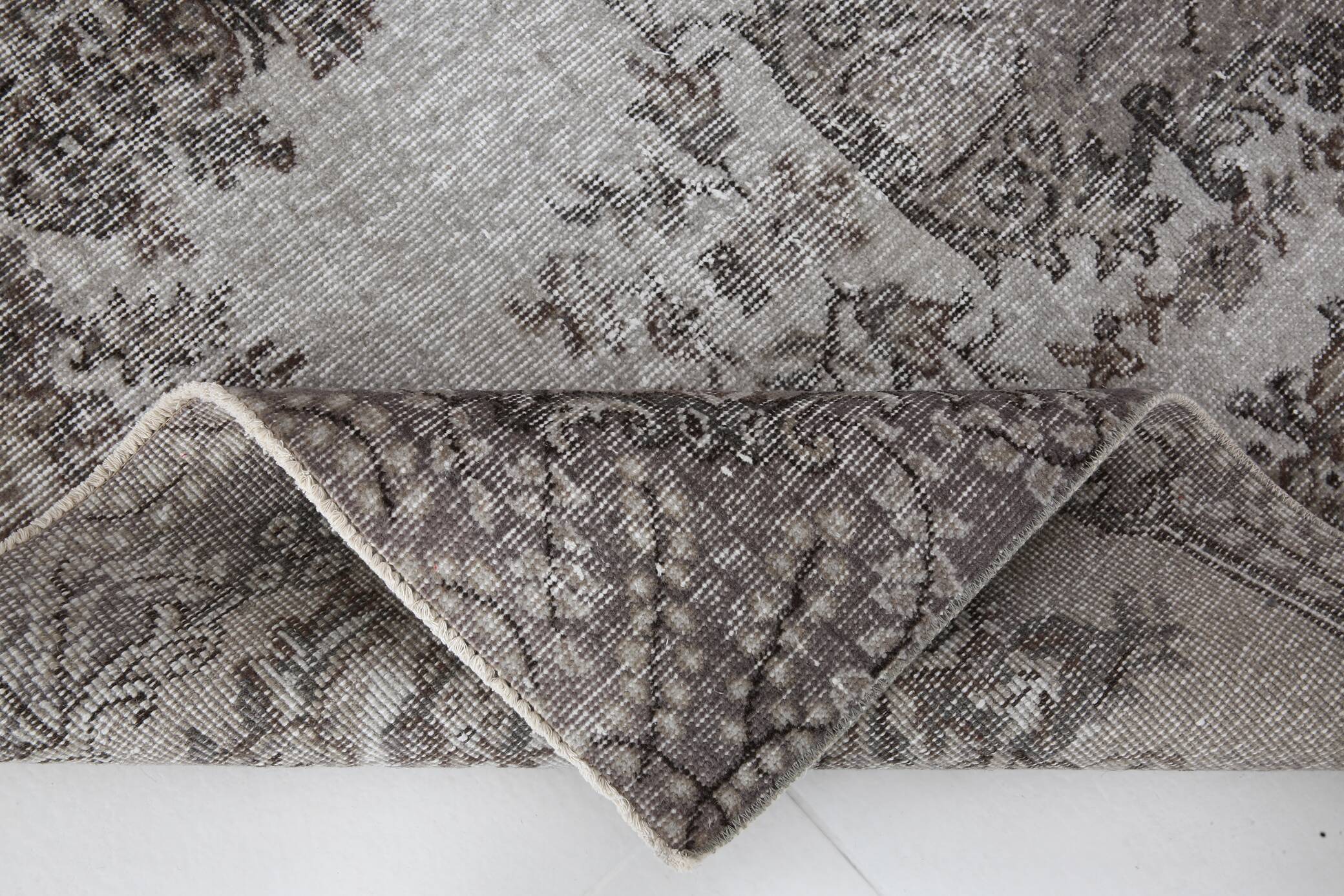 4x7 Gray & Brown Turkish Vintage Rug 114x214Cm SK 4869