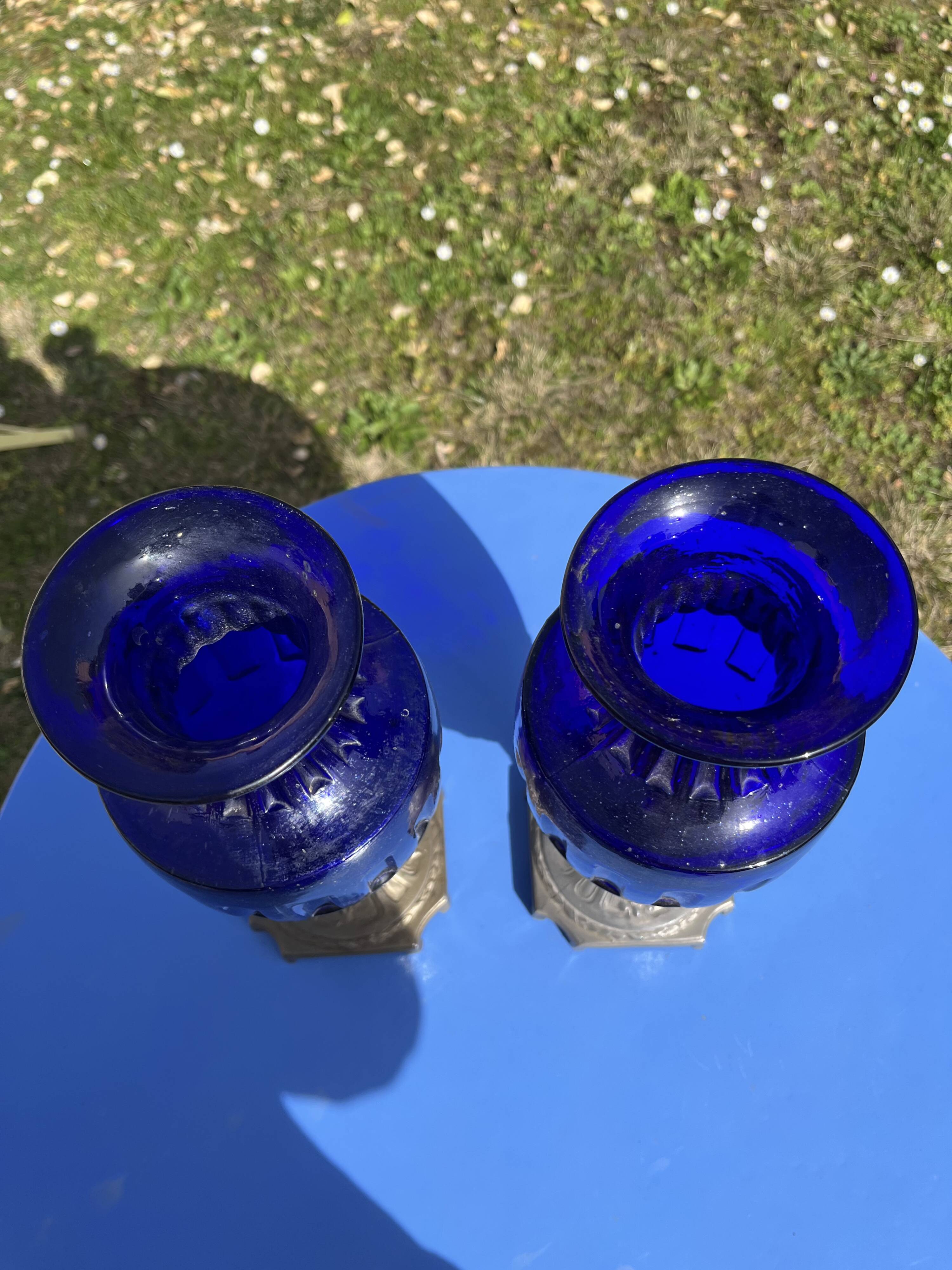 Two antique 19th century cobalt blue vases