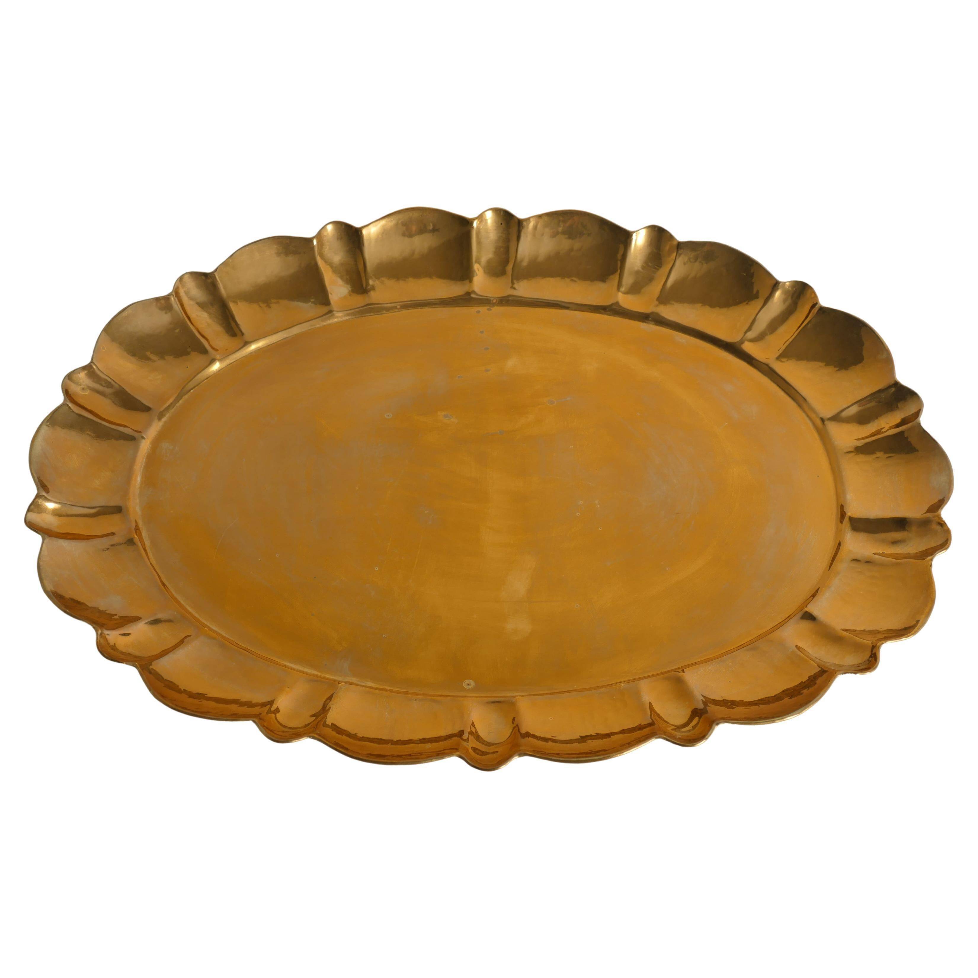 Hollywood Regency Large Oval Brass Tray by Firma Lars Holmström, Sweden 1940's