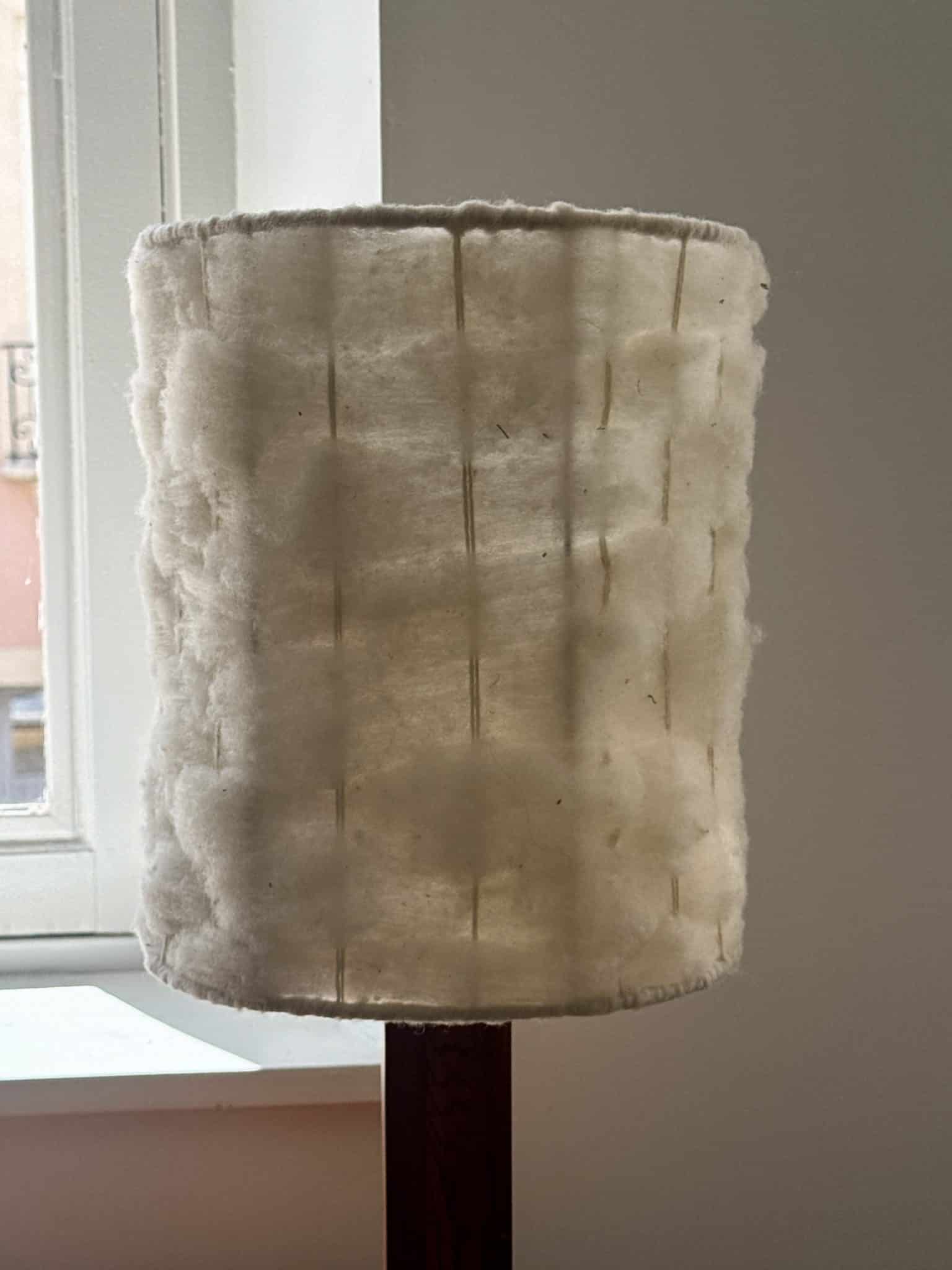 Vintage lamp made of wood and wool, 1970s.