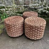 Table basse et 3 tabourets en corde 1970