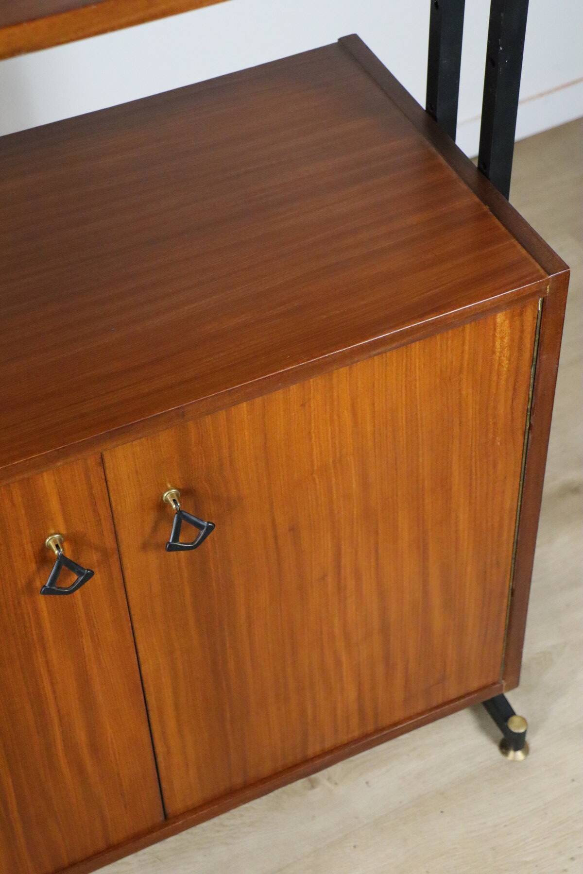 Vintage Italian bookcase in wood and metal, 1960