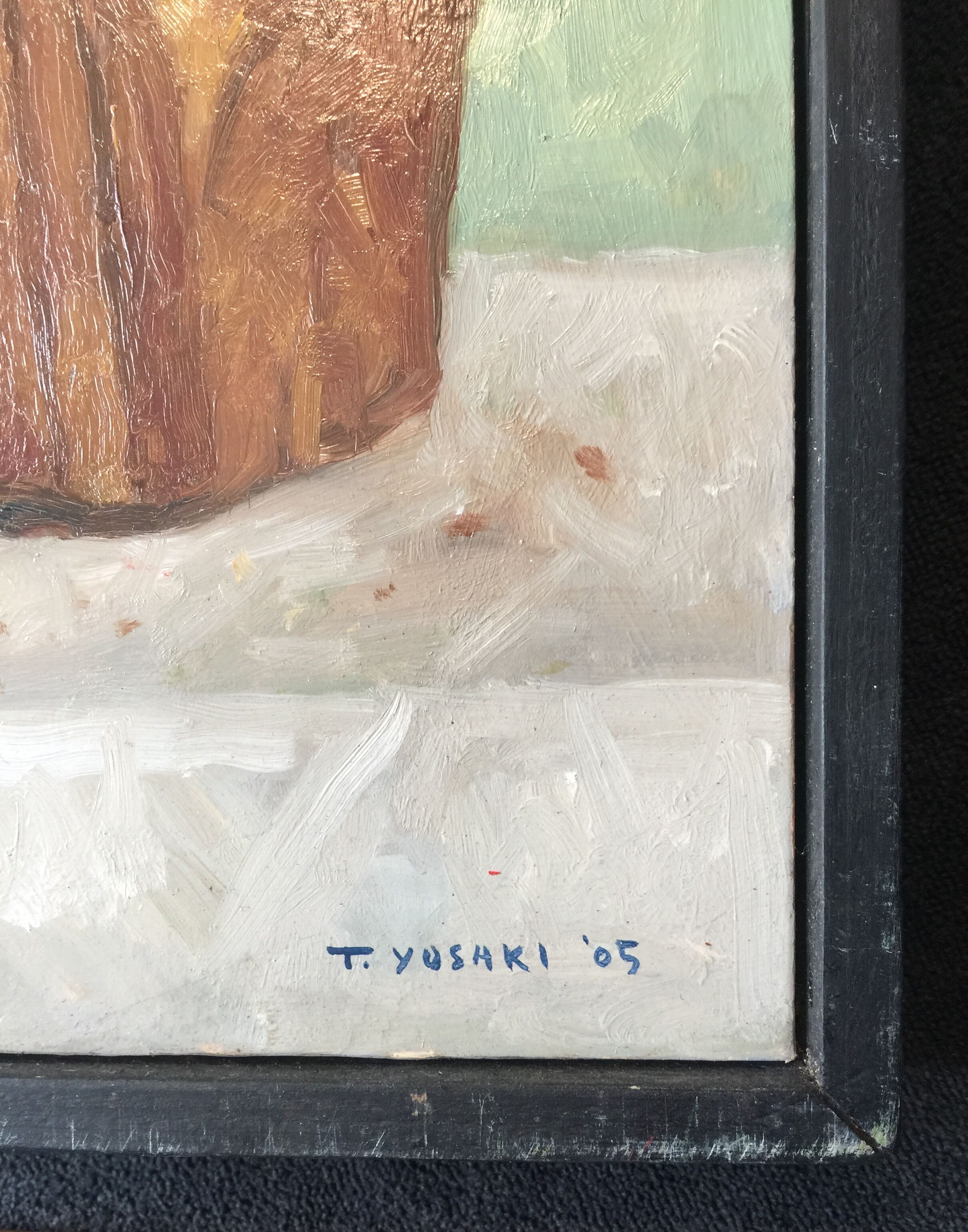 Oil on wood paper "Brioche and Banana" by "T. YOSAKI 05"