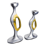 Pair of brutalist candlesticks by Léopold, bronze and aluminum, Spain, 1970