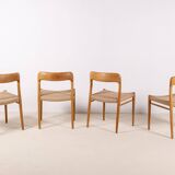 4x Niels Møller Dining Chairs Model 75 in Oak, 1960s Denmark