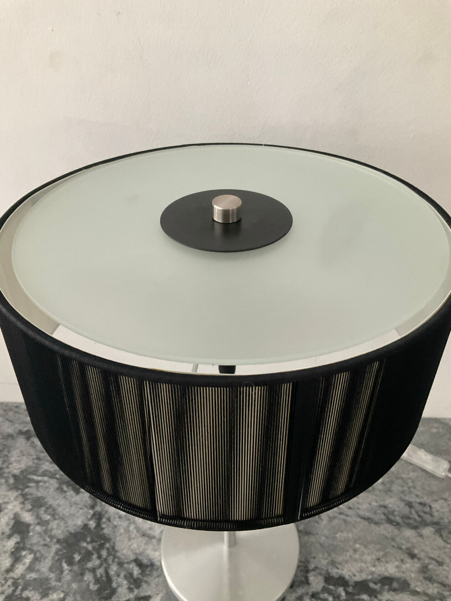 Brushed aluminium and glass design lamp