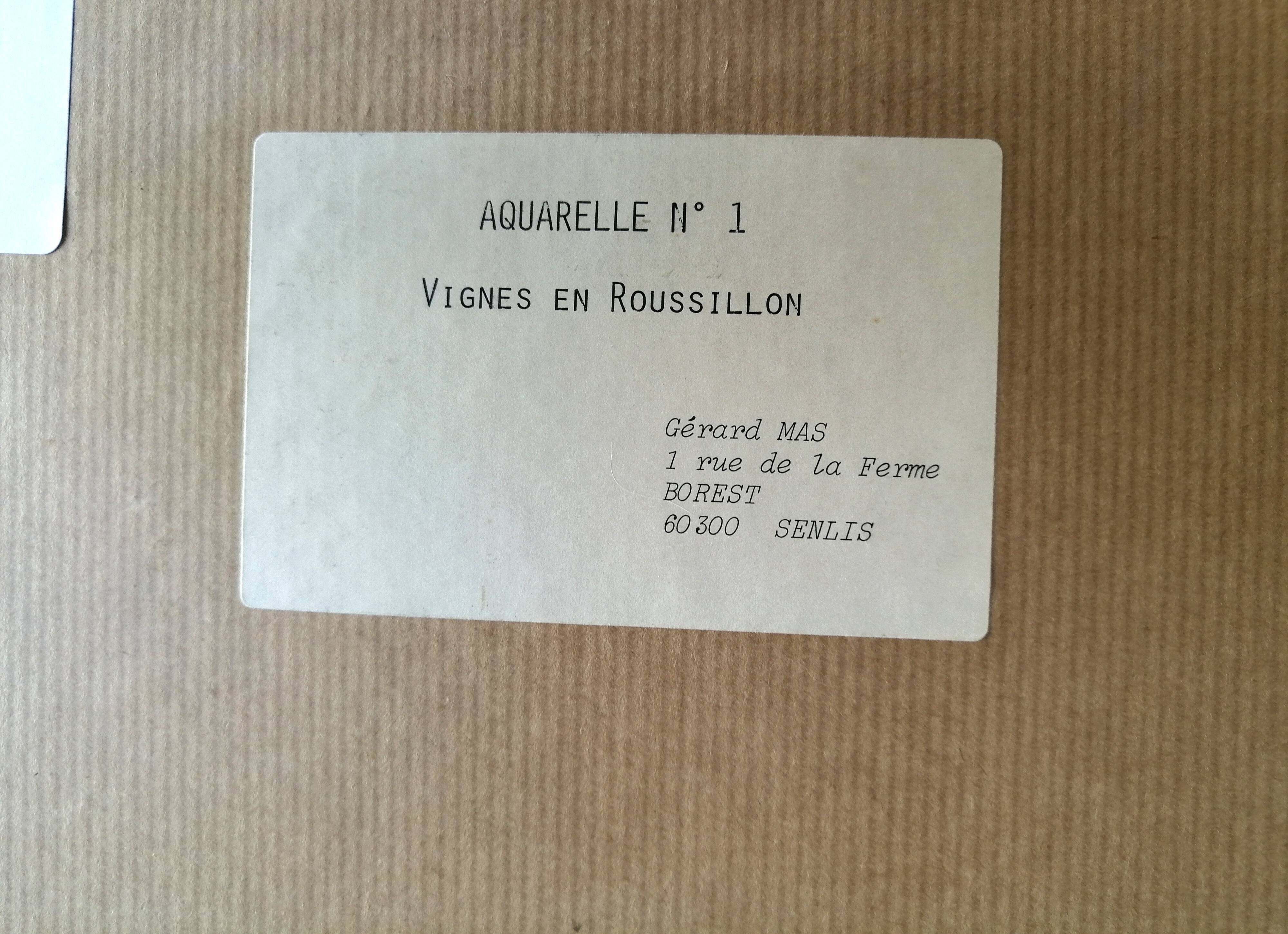 Painting Landscape of Roussillon in watercolor signed.