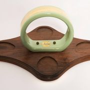 Vintage decorative plate in wood and ceramic with green shells, France, 1960s.
