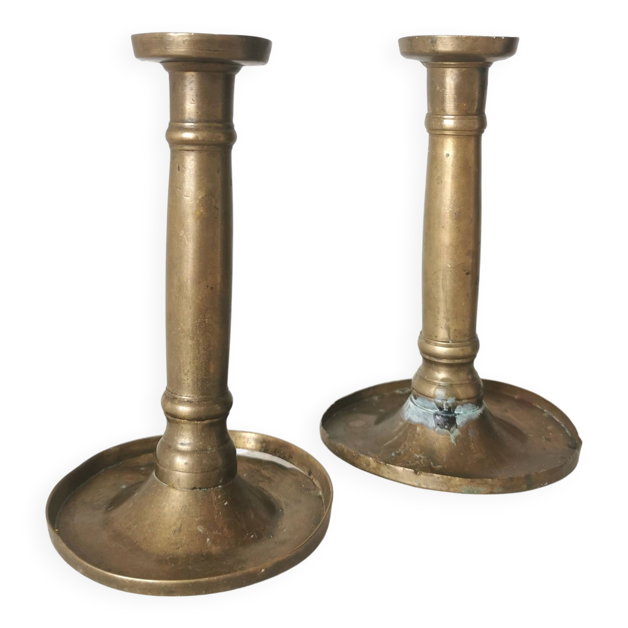 Bougeoirs en laiton vintage : bougeoirs dorés des années 50, ensemble de 2
