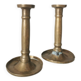 Bougeoirs en laiton vintage : bougeoirs dorés des années 50, ensemble de 2