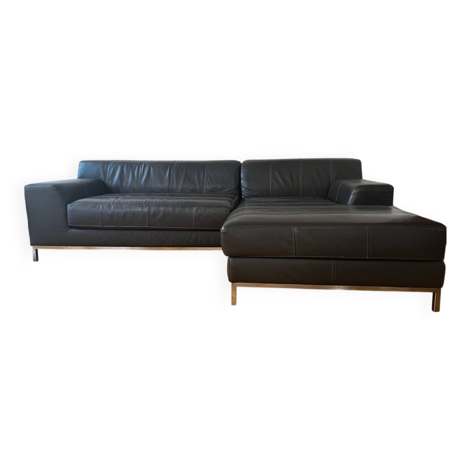 Black leather corner sofa – IKEA KRAMFORS – timeless design