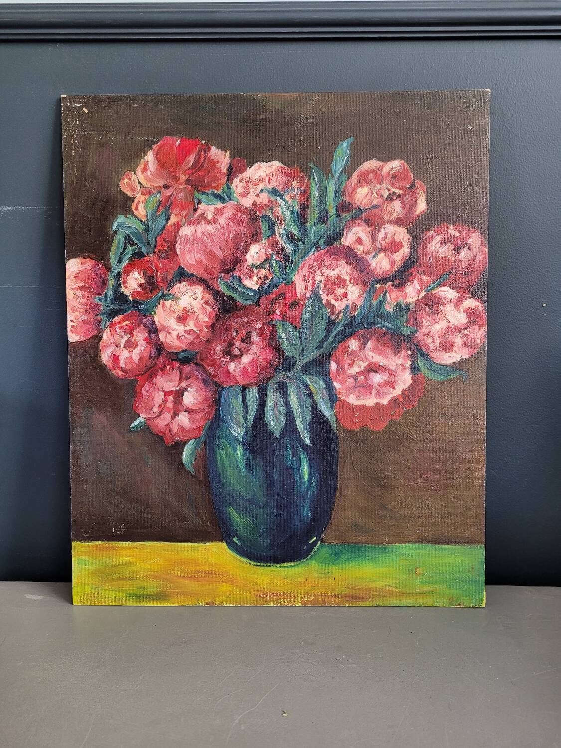 Oil painting on cardboard - bouquet of peonies