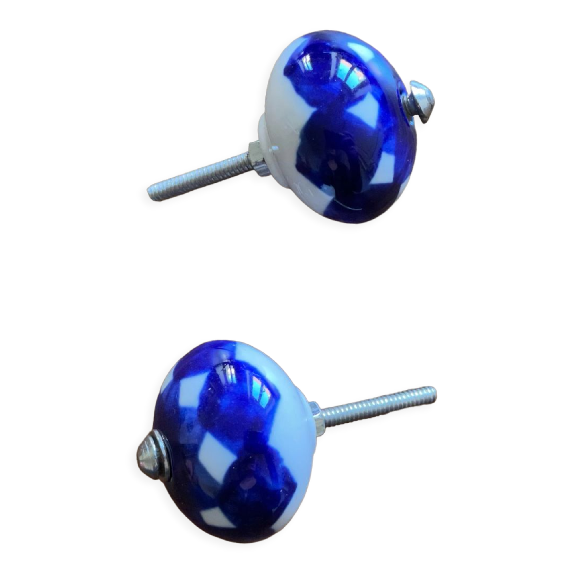 2 buttons, ceramic door handles, white blue