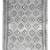 Handmade Afghan Kilim Rug, Grey Wool Geometric Flatweave Carpet 239x175cm