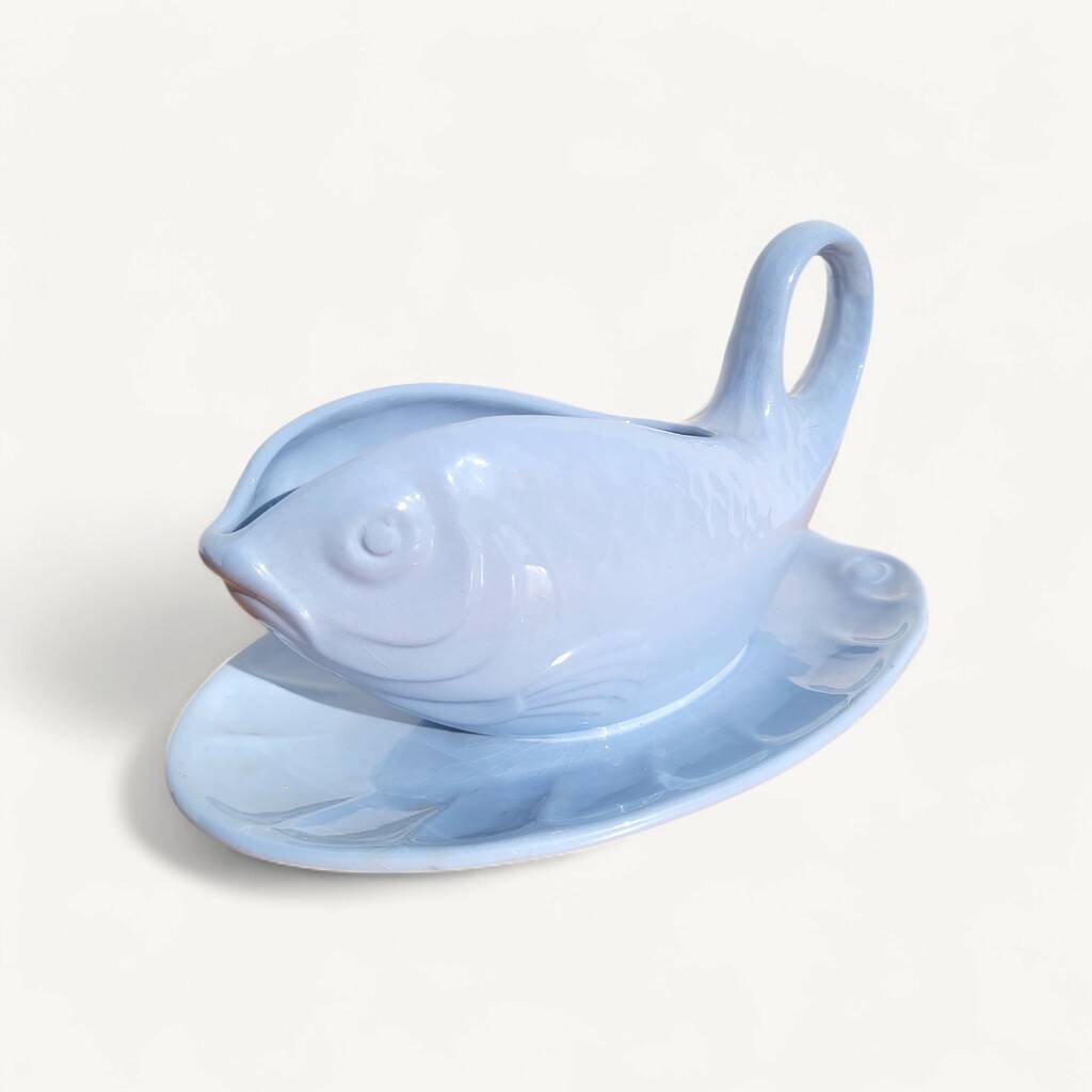 Vintage fish-shaped ceramic sauce boat