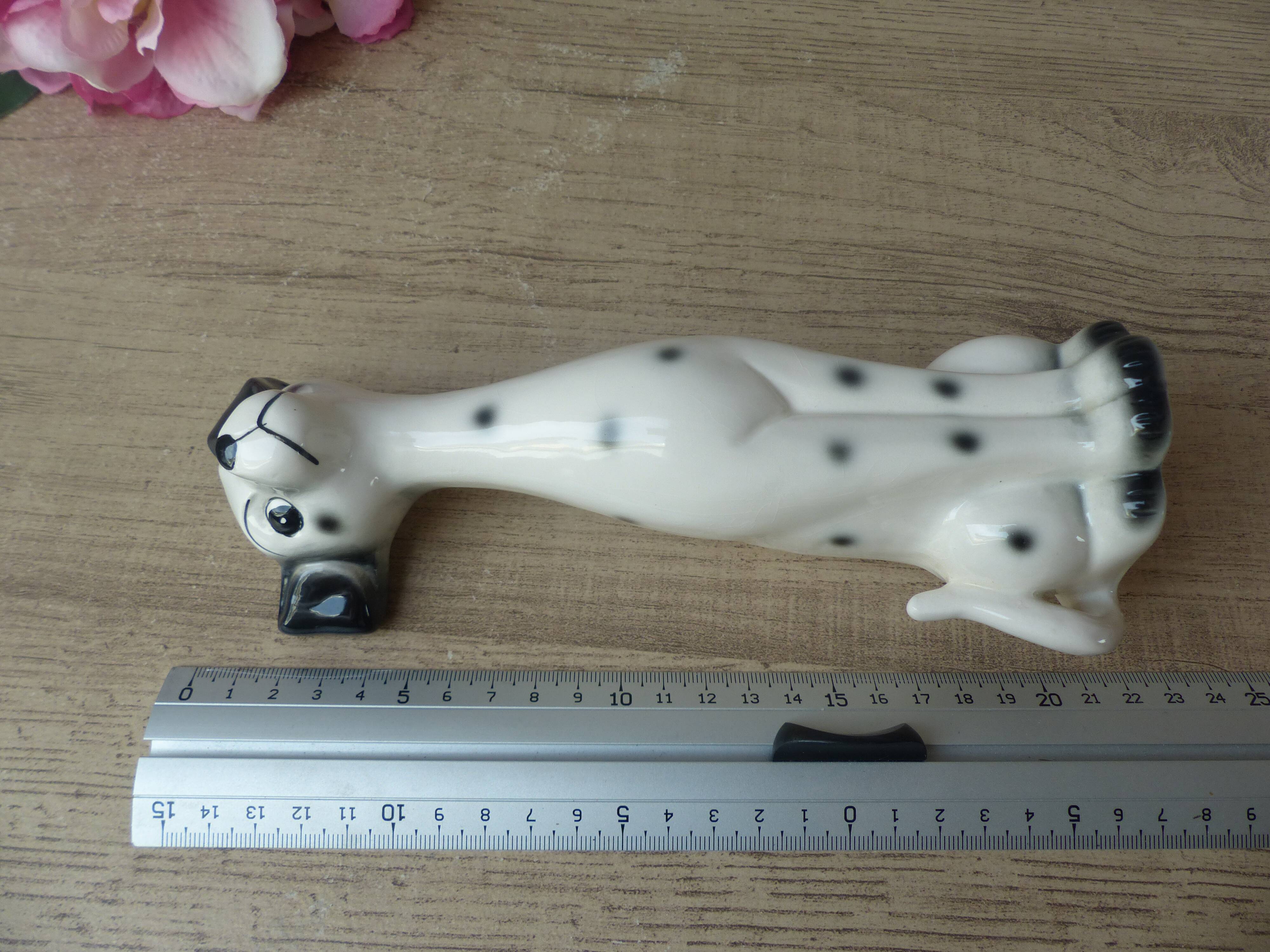 Romantic ceramic Dalmatian dog statuette, vintage decorative dog from the 1970s