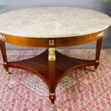 Ensemble table et chaises de style Empire français en noyer, bronze et marbre