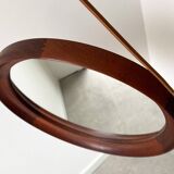 Mid Century solid teak wall mirror with a leather strap - Danish design