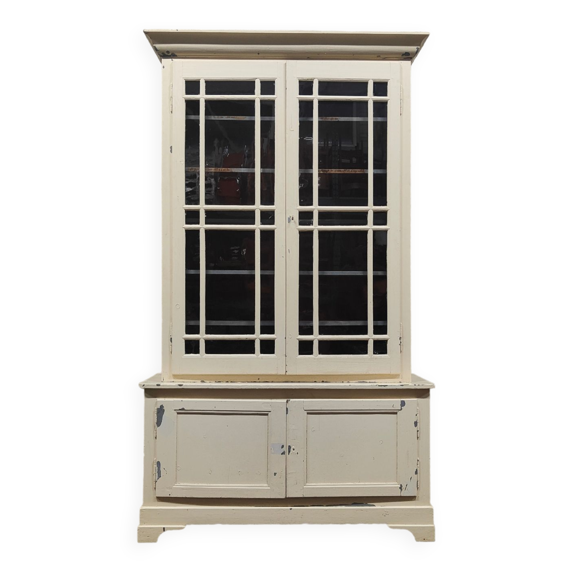 Old school library, white patinated two-body dresser, year 1888