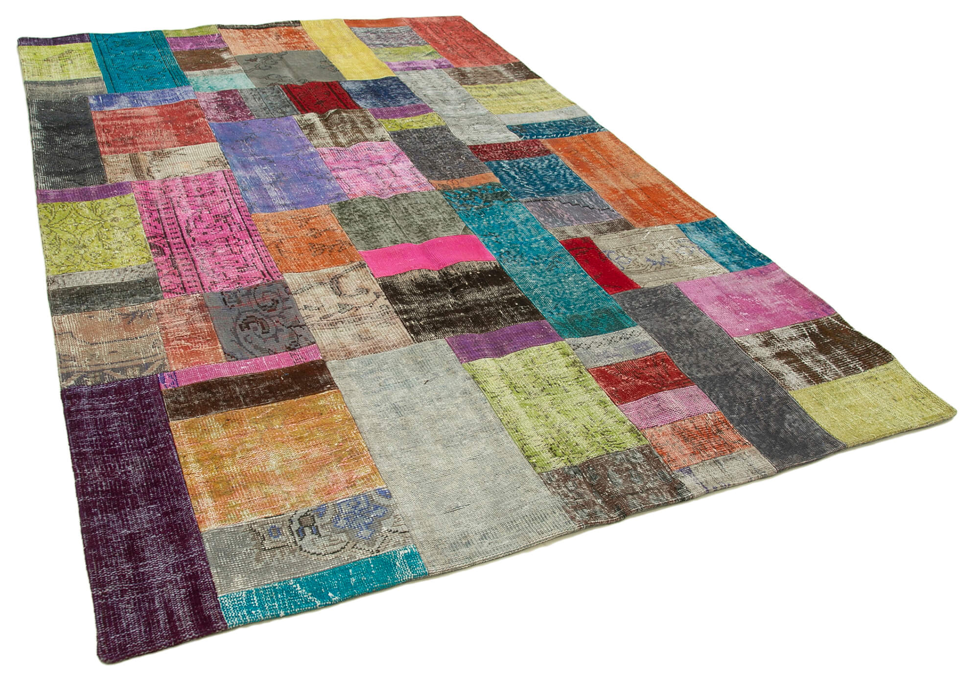 Handwoven turkish contemporary 201 cm x 300 cm multicolor patchwork carpet