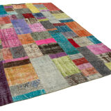 Handwoven turkish contemporary 201 cm x 300 cm multicolor patchwork carpet