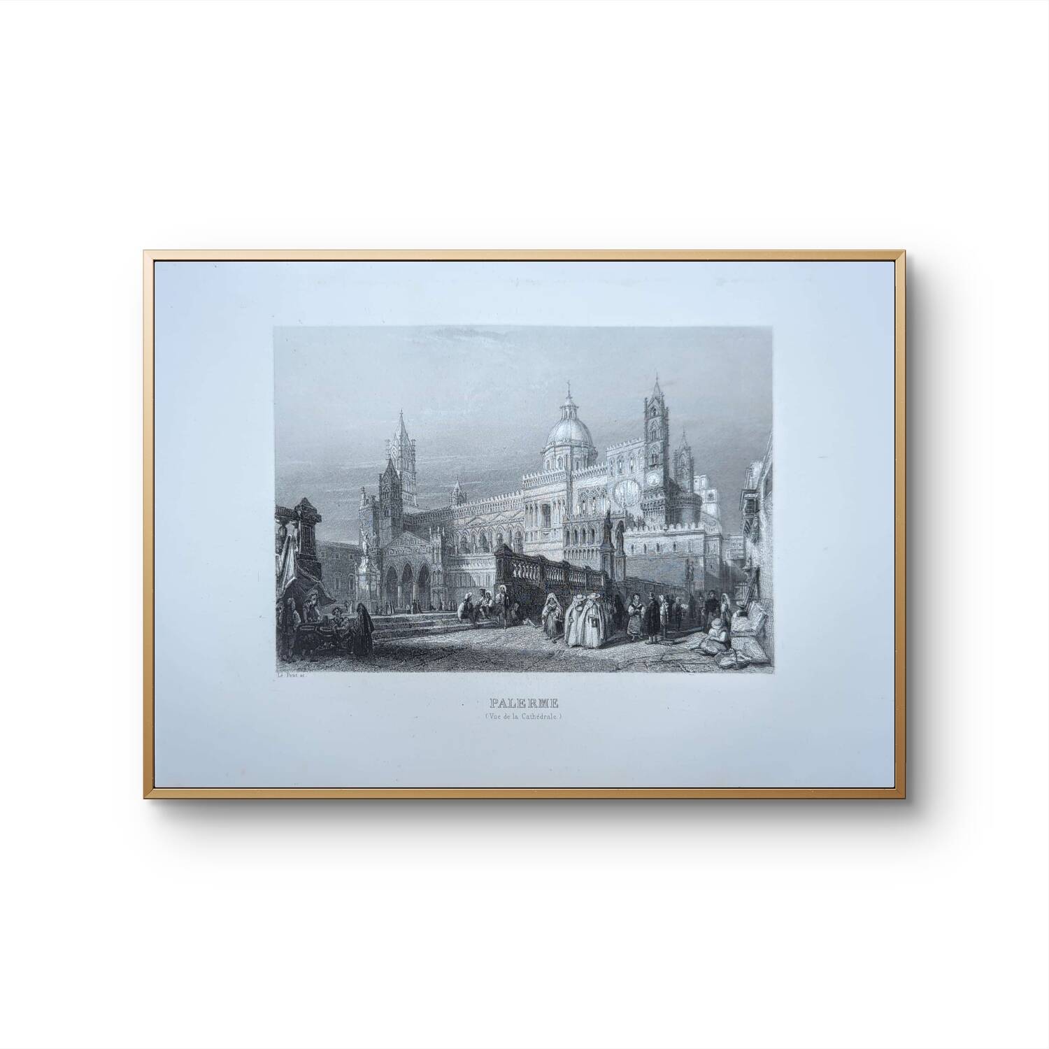 Palermo Cathedral, Sicily, old engraving, printed in 1841.