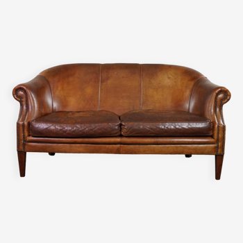 Super rugged vintage sheep leather 2-seater sofa in club style