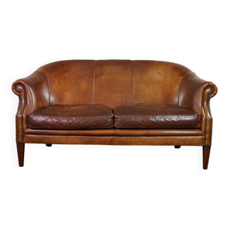 Super rugged vintage sheep leather 2-seater sofa in club style