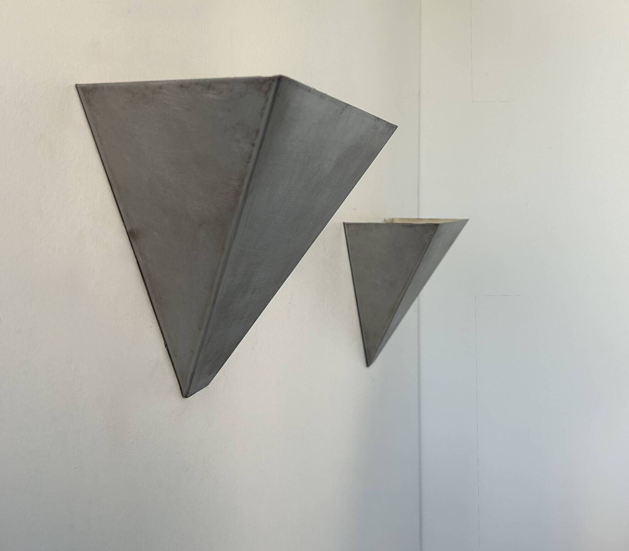 Pair of vintage wall lights, brushed metal, France 1970.