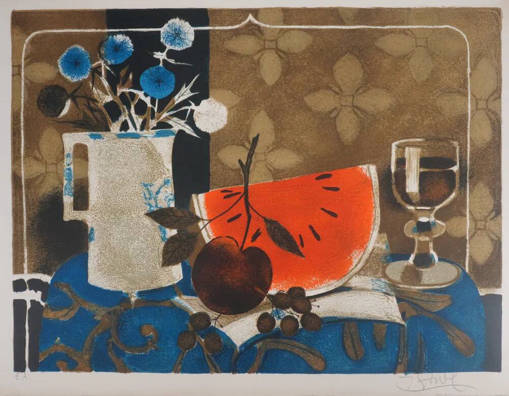 Yves Ganne: The White Pitcher and the Watermelon, original signed lithograph